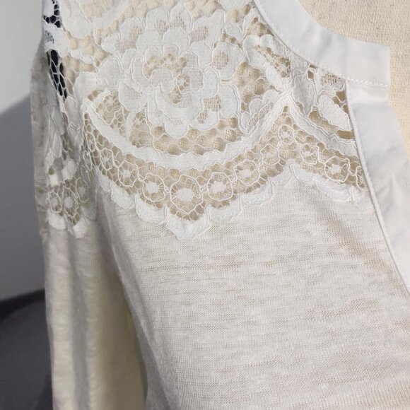 Sandro Women's Long Sleeve Lace Trim Tee - Cream - Picture 7 of 10